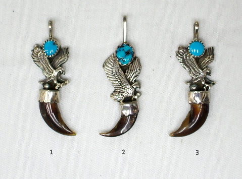 American Indian Eagle with real claw Pendant, Navajo 925 Sterling Silver and Turquoise