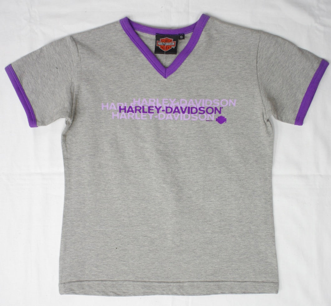 H-D Purple Subliminal Script. Women's V-neck short sleeve tee-shirt